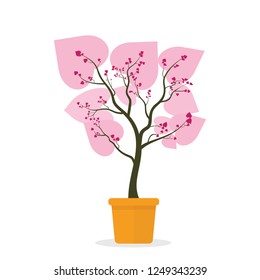 Tree in a pot, My first love concept for her. Valentines day. Vector