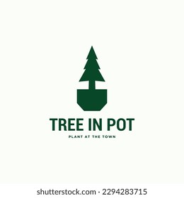 Árbol en la cacerola simple imagen del icono del vector del logotipo geométrico