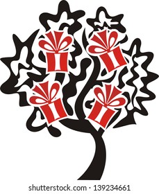 Tree presents gifts vector illustration