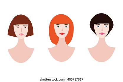 tree pretty girls. vector faces