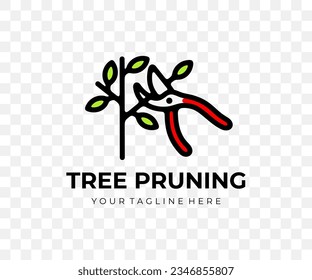 Tree pruning, garden pruner and secateurs, colored graphic design. Plant, trimming, nature, agriculture, garden and gardening, vector design and illustration