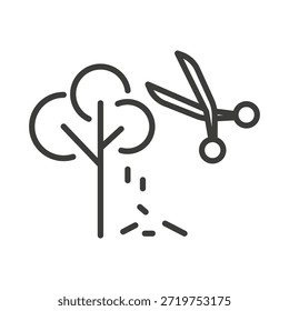 Poda de árboles, jardinería, icono de recorte de árboles, Vector de arte lineal