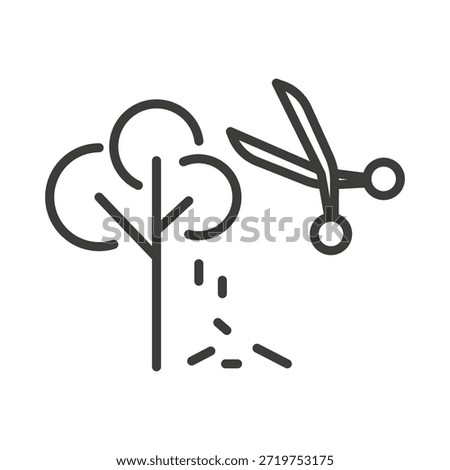 tree pruning, gardening, tree trimming icon, line art vector