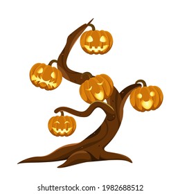 A tree with pumpkins on Halloween. Decor