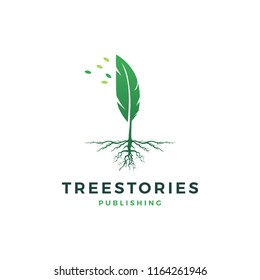 tree quill feather ink root logo vector icon illustration