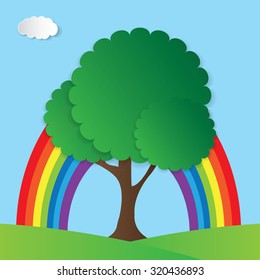 tree with a rainbow behind vector