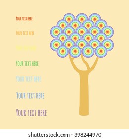 Tree with rainbow circles. Vector illustration postcard template on season greeting