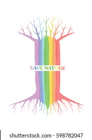 Tree with rainbow colors. Abstract tree in doodle style. Environment design for earth day.