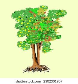 TREE REALISTIC WITH ROOT IN FRESH BACKGROUND