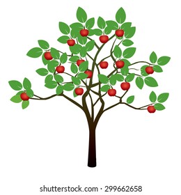 Tree and Red Apples. Vector Illustration.