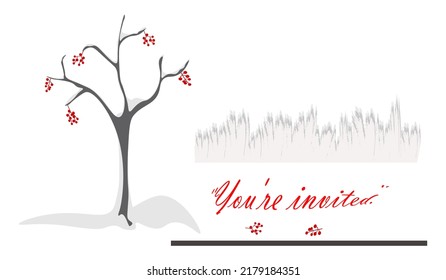 a tree with red berries, a snow-covered forest, snowdrifts,winter. a set of elements for your design.vector illustration.high resolution.isolated on a white background