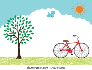 tree and red bicycle vector illustration 