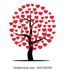 Tree with red hearts. Vector illustration
