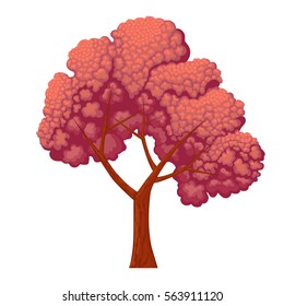 Tree with red leaves. Vector illustration.