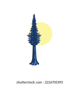 Tree redwood vintage outdoor logo vector design, woodland, and circle moon symbol illustration design, suitable for t-shirt adventure.