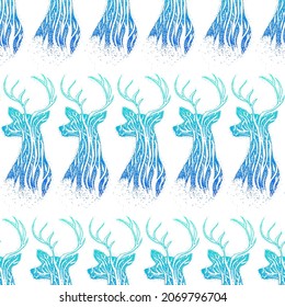 Tree Reindeer Seamless Pattern. Vector Illustration of Nature Animal.