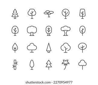tree related line icons. Vector linear object set. 48x48 Pixel Perfect with editable stroke