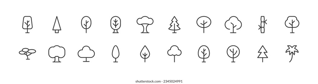 tree related line icons. Vector linear object set. 48x48 Pixel Perfect with editable stroke