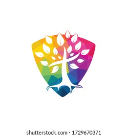 Tree religious cross symbol icon vector design.