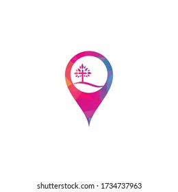 Tree religious cross symbol icon vector design. Cross tree map pin shape concept logo design
