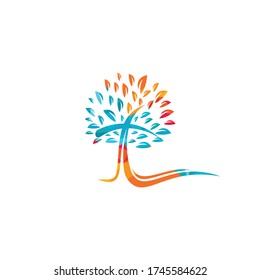 Tree religious cross symbol icon vector design.	