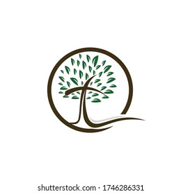 Tree religious cross symbol icon vector design.	