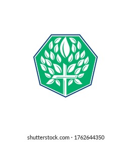 Tree religious cross symbol icon vector design. Prayer tree vector logo design template.