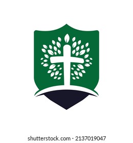 Tree religious cross symbol icon vector design.