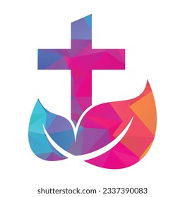 Tree religious cross symbol icon vector design. Cross tree logo design. Tree church logo.