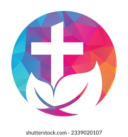 Tree religious cross symbol icon vector design. Cross tree logo design. Tree church logo.