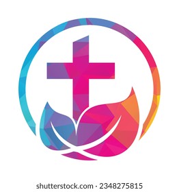 Tree religious cross symbol icon vector design. Cross tree logo design. Tree church logo.