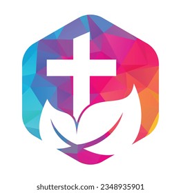 Tree religious cross symbol icon vector design. Cross tree logo design. Tree church logo.