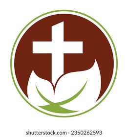 Diseño vectorial de símbolo de cruz religiosa de árbol. Diseño del logotipo de árbol cruzado. Logo de la iglesia del árbol.