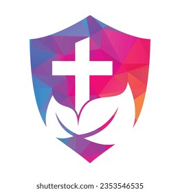 Tree religious cross symbol icon vector design. Cross tree logo design. Tree church logo.