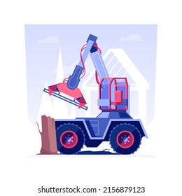 Tree Removal Isolated Concept Vector Illustration. Chipper Machine Cutting A Tree, Create Site Access, Residential Area Building, Excavation Works, Woodworking Process Vector Concept.