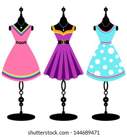 Tree retro dresses on body forms / fashion mannequin 