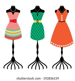 Tree retro dresses on body forms / fashion mannequin 