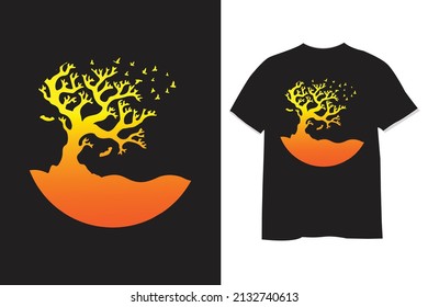 tree retro sunset vintage t shirt design