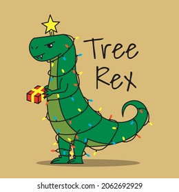 Tree Rex Christmas Dinosaur Cute Illustration 