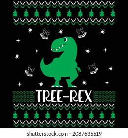 Tree- Rex Christmas Sweater and t-shirt Design