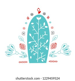 A tree richly adorned with whimsical flowers.