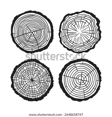 Tree Ring Clipart, Wood Slice, Log Cross Section Illustration, Tree Growth Rings Vector