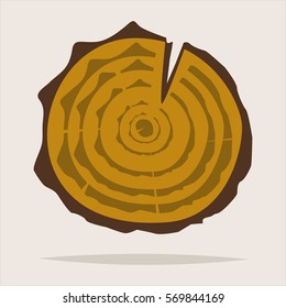 Tree Ring Icon Isolated On A Background. Vector Saw Cut Tree Trunk Cartoon Illustration.