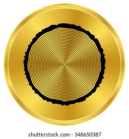 tree ring and saw cut tree trunk - gold vector icon