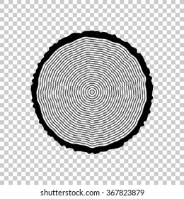 tree ring and saw cut tree trunk  - black vector icon