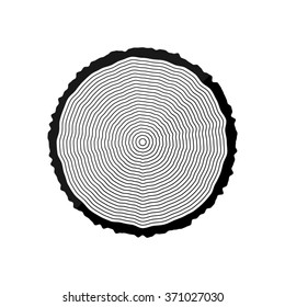 tree ring and saw cut tree trunk  - black vector icon