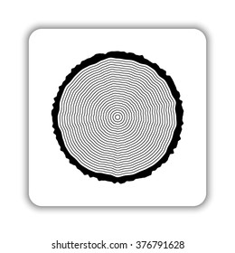 tree ring and saw cut tree trunk  - black vector icon