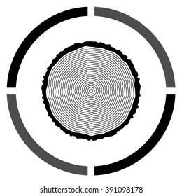 tree ring and saw cut tree trunk  - black vector icon