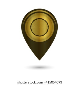 tree ring and saw cut tree trunk - black vector icon; golden  map pointer