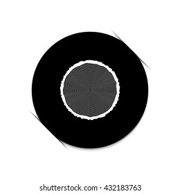 tree ring and saw cut tree trunk  - black vector icon
